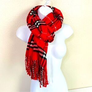 Royal Rossi 100% Cashmere Red Tartan Plaid Scarf/Wrap 30.5” x 73”